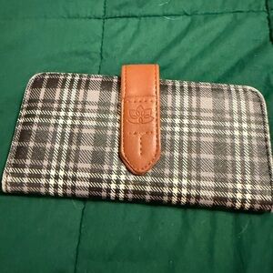 Source Unknown Plaid Wallet with Brown Accent